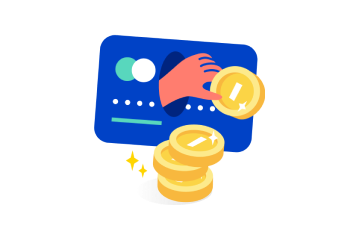 An illustration of a credit card and coin currency