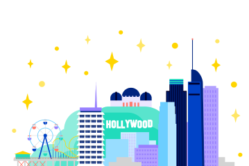 An illustrated image of the Los Angeles city skyline