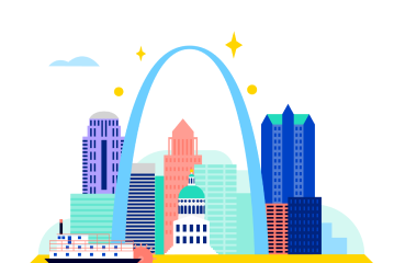 An illustrated image of the St. Louis city skyline
