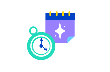An illustrated image of a clock and a calendar