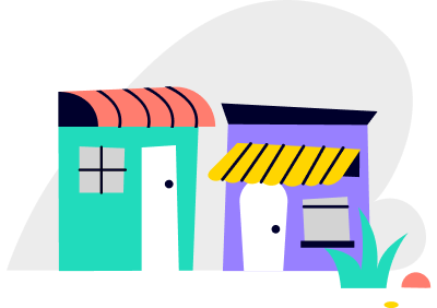 An illustrated icon of two shop fronts