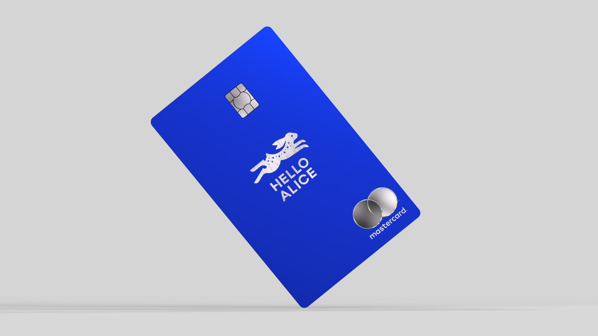 A blue credit card with a rabbit and Hello Alice branding on it.