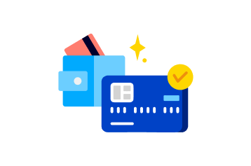 An illustration of a wallet and a credit card