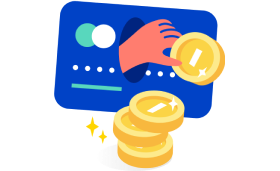 An illustration of coin currency and a credit card